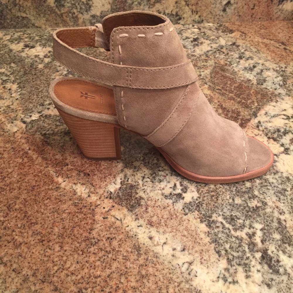 Frye Suede Pickstitch Peep Toe Booties - Picture 6 of 8